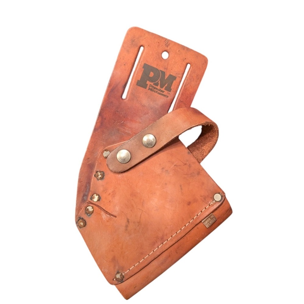 Popular Mechanics Leather Hammer Holder Tool Belt Loop PM 69151 Brown Riveted